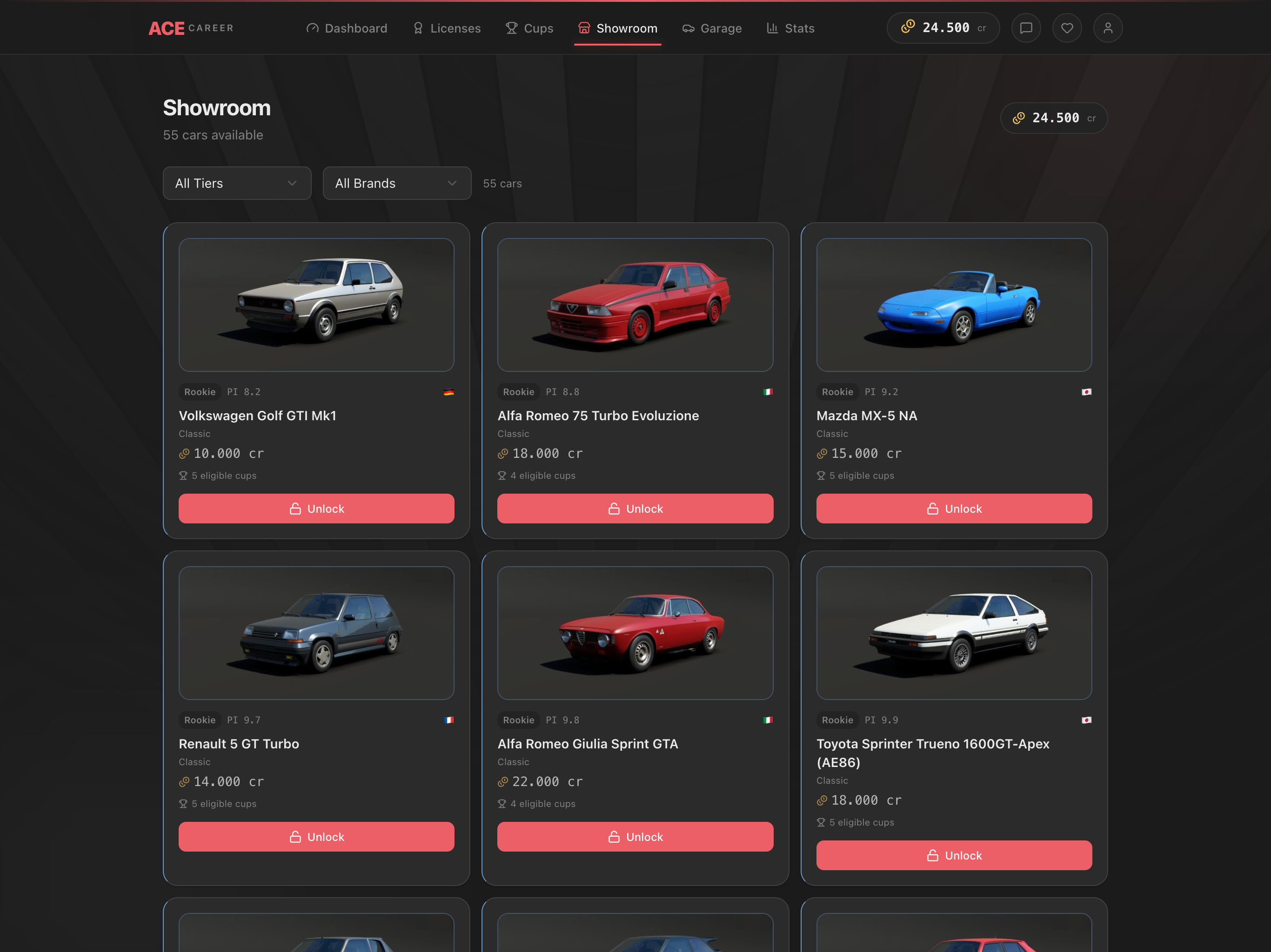Showroom with cars available to unlock